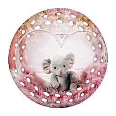 Elephant Heart Plush Vertical Toy Round Filigree Ornament (2Side)