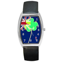 Irishshamrock New Zealand Ireland Funny St Patrick Flag Barrel Style Metal Watch by yoursparklingshop