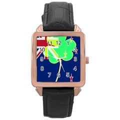 Irishshamrock New Zealand Ireland Funny St Patrick Flag Rose Gold Leather Watch  by yoursparklingshop