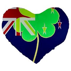 Irishshamrock New Zealand Ireland Funny St Patrick Flag Large 19  Premium Flano Heart Shape Cushions by yoursparklingshop