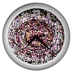 Mosaic Colorful Abstract Circular Wall Clocks (silver)  by Amaryn4rt