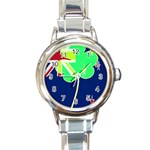 Irish Shamrock New Zealand Ireland Funny St Patrick Flag Round Italian Charm Watch Front