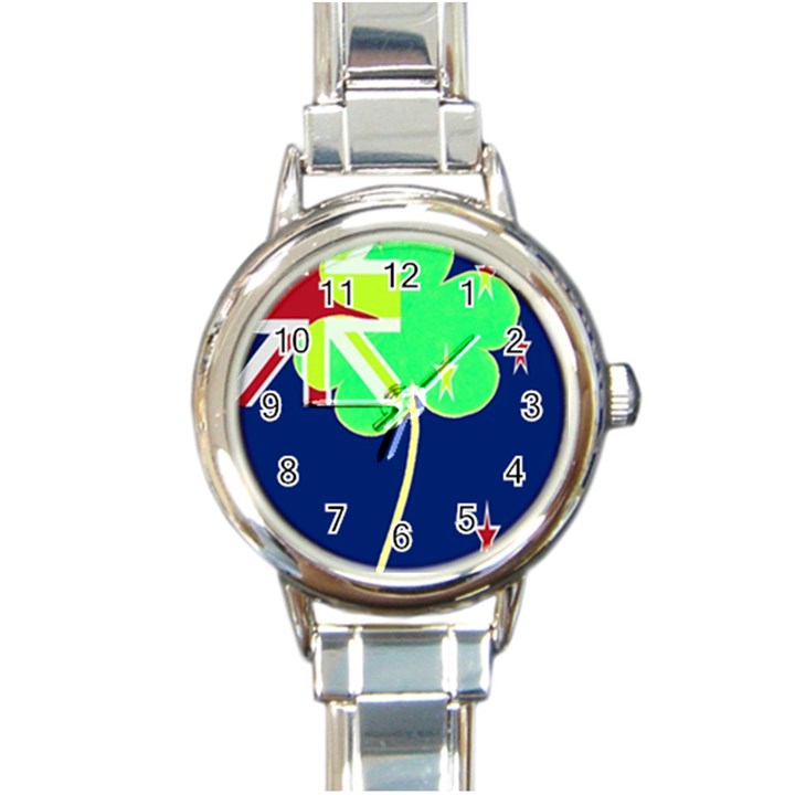 Irish Shamrock New Zealand Ireland Funny St Patrick Flag Round Italian Charm Watch