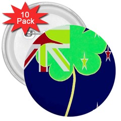 Irish Shamrock New Zealand Ireland Funny St Patrick Flag 3  Buttons (10 Pack)  by yoursparklingshop