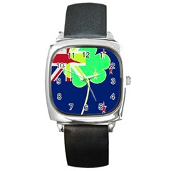 Irish Shamrock New Zealand Ireland Funny St Patrick Flag Square Metal Watch by yoursparklingshop