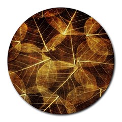 Leaves Autumn Texture Brown Round Mousepads by Amaryn4rt