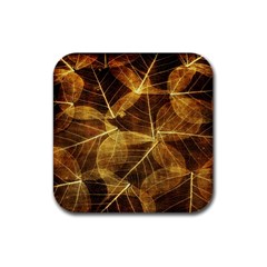 Leaves Autumn Texture Brown Rubber Square Coaster (4 Pack)  by Amaryn4rt