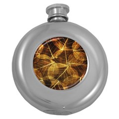 Leaves Autumn Texture Brown Round Hip Flask (5 Oz) by Amaryn4rt