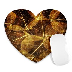 Leaves Autumn Texture Brown Heart Mousepads by Amaryn4rt