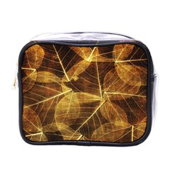 Leaves Autumn Texture Brown Mini Toiletries Bags by Amaryn4rt