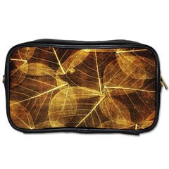 Leaves Autumn Texture Brown Toiletries Bags 2-side by Amaryn4rt