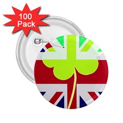 Irish British Shamrock United Kingdom Ireland Funny St  Patrick Flag 2 25  Buttons (100 Pack)  by yoursparklingshop