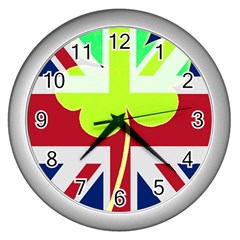 Irish British Shamrock United Kingdom Ireland Funny St  Patrick Flag Wall Clocks (silver)  by yoursparklingshop