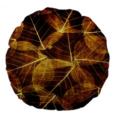 Leaves Autumn Texture Brown Large 18  Premium Round Cushions by Amaryn4rt