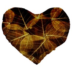 Leaves Autumn Texture Brown Large 19  Premium Heart Shape Cushions by Amaryn4rt