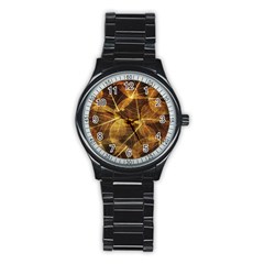 Leaves Autumn Texture Brown Stainless Steel Round Watch by Amaryn4rt