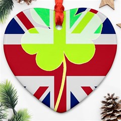 Irish British Shamrock United Kingdom Ireland Funny St  Patrick Flag Heart Ornament (2 Sides) by yoursparklingshop