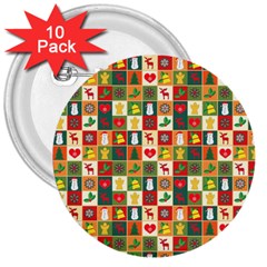 Pattern Christmas Patterns 3  Buttons (10 Pack)  by Amaryn4rt