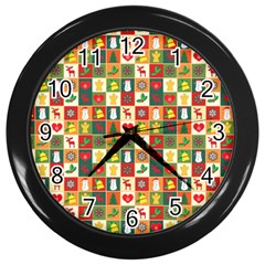 Pattern Christmas Patterns Wall Clocks (black) by Amaryn4rt