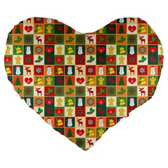 Pattern Christmas Patterns Large 19  Premium Flano Heart Shape Cushions by Amaryn4rt