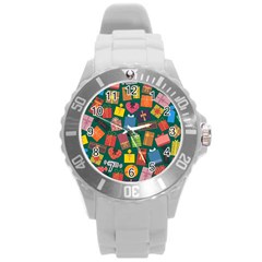 Presents Gifts Background Colorful Round Plastic Sport Watch (l) by Amaryn4rt