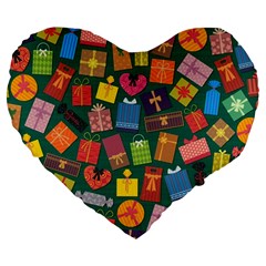 Presents Gifts Background Colorful Large 19  Premium Flano Heart Shape Cushions by Amaryn4rt