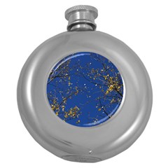 Poplar Foliage Yellow Sky Blue Round Hip Flask (5 Oz) by Amaryn4rt