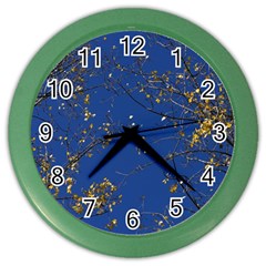 Poplar Foliage Yellow Sky Blue Color Wall Clocks by Amaryn4rt