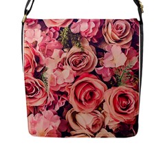 Beautiful Pink Roses Flap Messenger Bag (l)  by Brittlevirginclothing