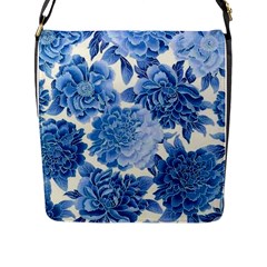 Blue Toned Flowers Flap Messenger Bag (l)  by Brittlevirginclothing