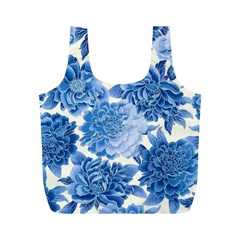 Blue Toned Flowers Full Print Recycle Bags (m)  by Brittlevirginclothing