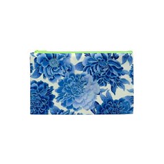 Blue Toned Flowers Cosmetic Bag (xs) by Brittlevirginclothing