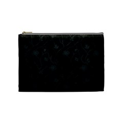 Dark Silevered Flowers Pattern Cosmetic Bag (medium)  by Brittlevirginclothing