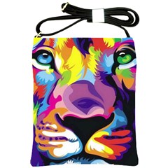 Colorful Lion s Face  Shoulder Sling Bags by Brittlevirginclothing