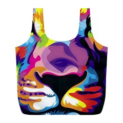 Colorful Lion s Face  Full Print Recycle Bags (l)  by Brittlevirginclothing