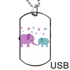 Elephant Love Dog Tag Usb Flash (one Side) by Valentinaart