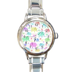 Elephant pastel pattern Round Italian Charm Watch