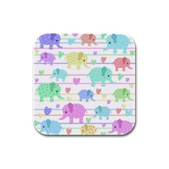 Elephant pastel pattern Rubber Square Coaster (4 pack) 