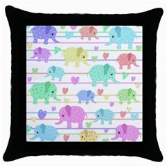 Elephant pastel pattern Throw Pillow Case (Black)