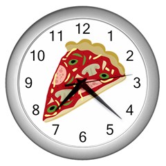 Pizza Slice Wall Clocks (silver)  by Valentinaart