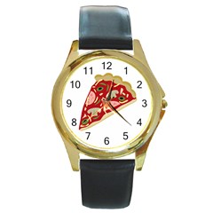 Pizza Slice Round Gold Metal Watch by Valentinaart