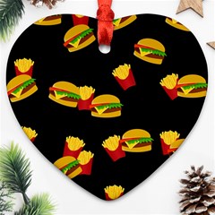 Hamburgers And French Fries Pattern Ornament (heart) by Valentinaart