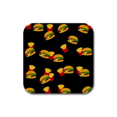 Hamburgers And French Fries Pattern Rubber Square Coaster (4 Pack)  by Valentinaart