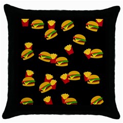 Hamburgers And French Fries Pattern Throw Pillow Case (black) by Valentinaart