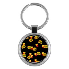 Hamburgers And French Fries Pattern Key Chains (round)  by Valentinaart