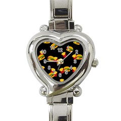 Hamburgers And French Fries Pattern Heart Italian Charm Watch by Valentinaart