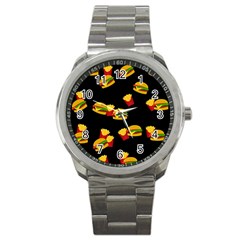 Hamburgers And French Fries Pattern Sport Metal Watch by Valentinaart