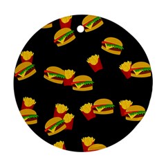 Hamburgers And French Fries Pattern Round Ornament (two Sides) by Valentinaart