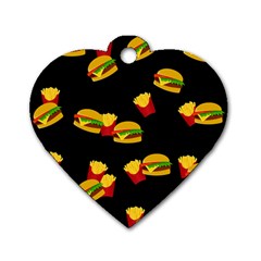 Hamburgers And French Fries Pattern Dog Tag Heart (two Sides) by Valentinaart