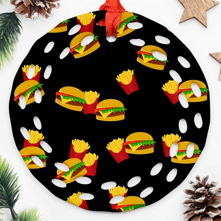 Hamburgers and french fries pattern Ornament (Round Filigree)